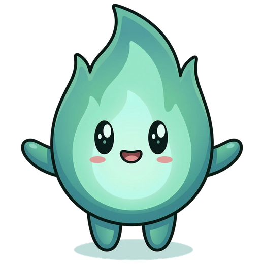 La mascota de Respirar: una llama verde sonriente