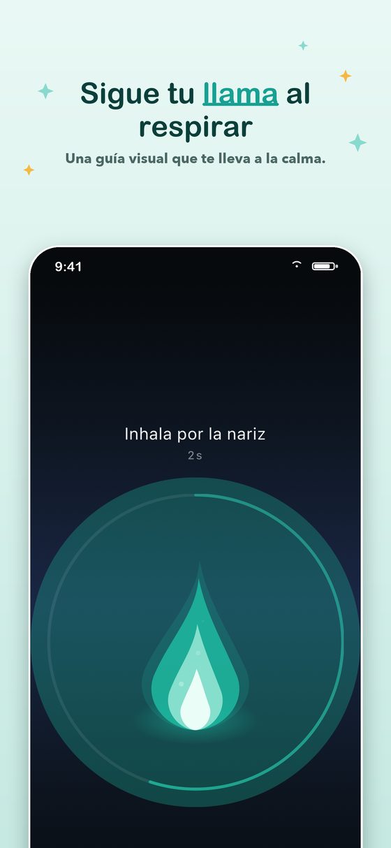 Player de respiración: sigue la llama al inhalar y exhalar